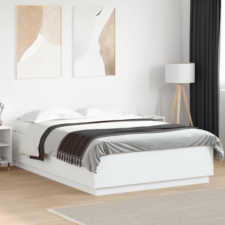 Bedframe Met Led-Verlichting Bewerkt Hout Wit 150X200 Cm