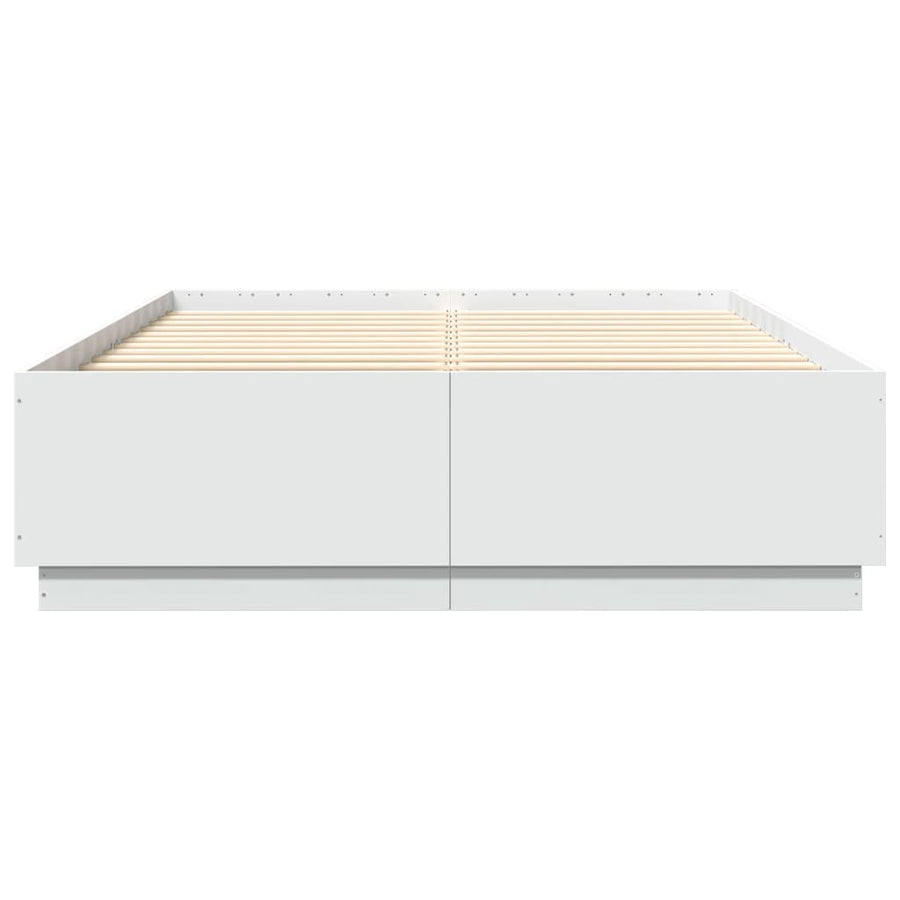 Bedframe Met Led-Verlichting Bewerkt Hout Wit 150X200 Cm