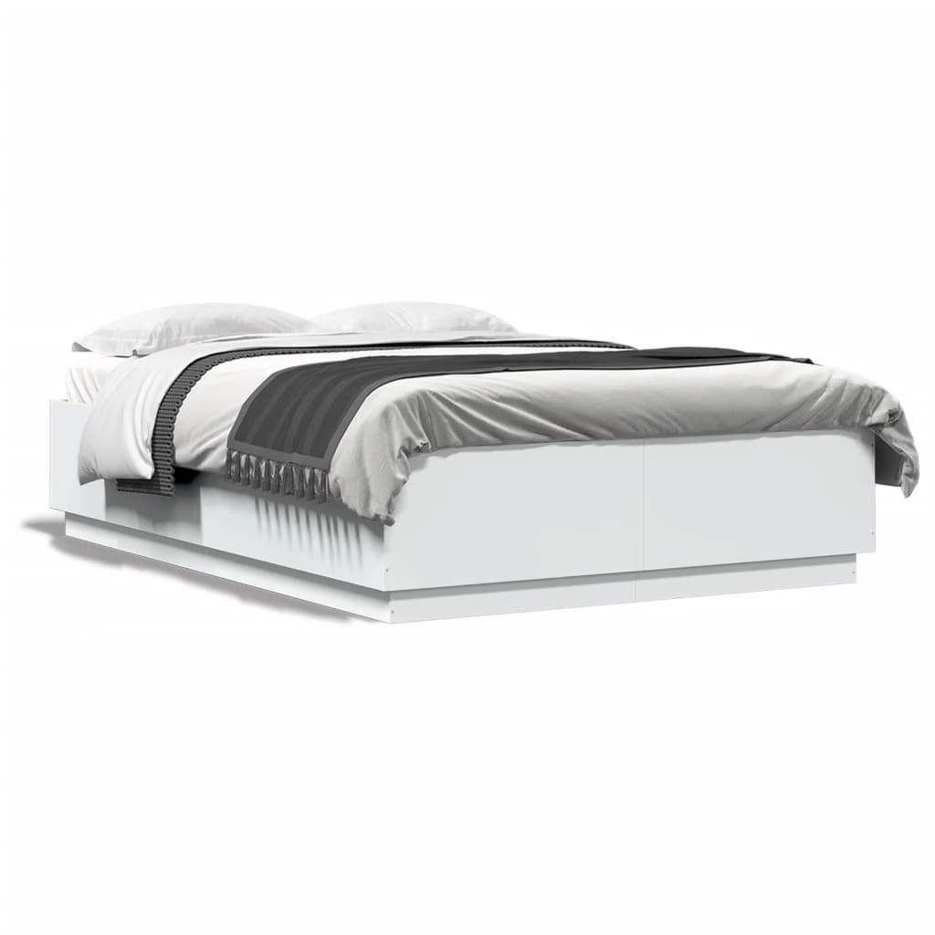 Bedframe Met Led-Verlichting Bewerkt Hout Wit 150X200 Cm