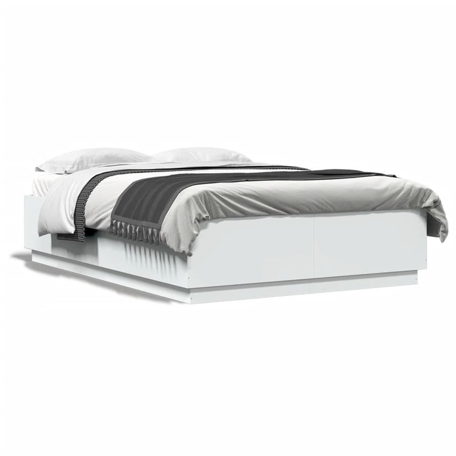 Bedframe Met Led-Verlichting Bewerkt Hout Wit 150X200 Cm