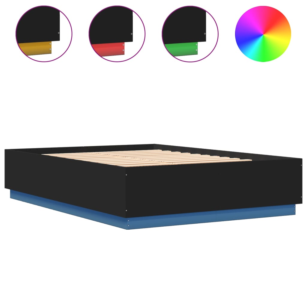 Bedframe Met Led-Verlichting Bewerkt Hout Zwart 150X200 Cm Donkerbruin