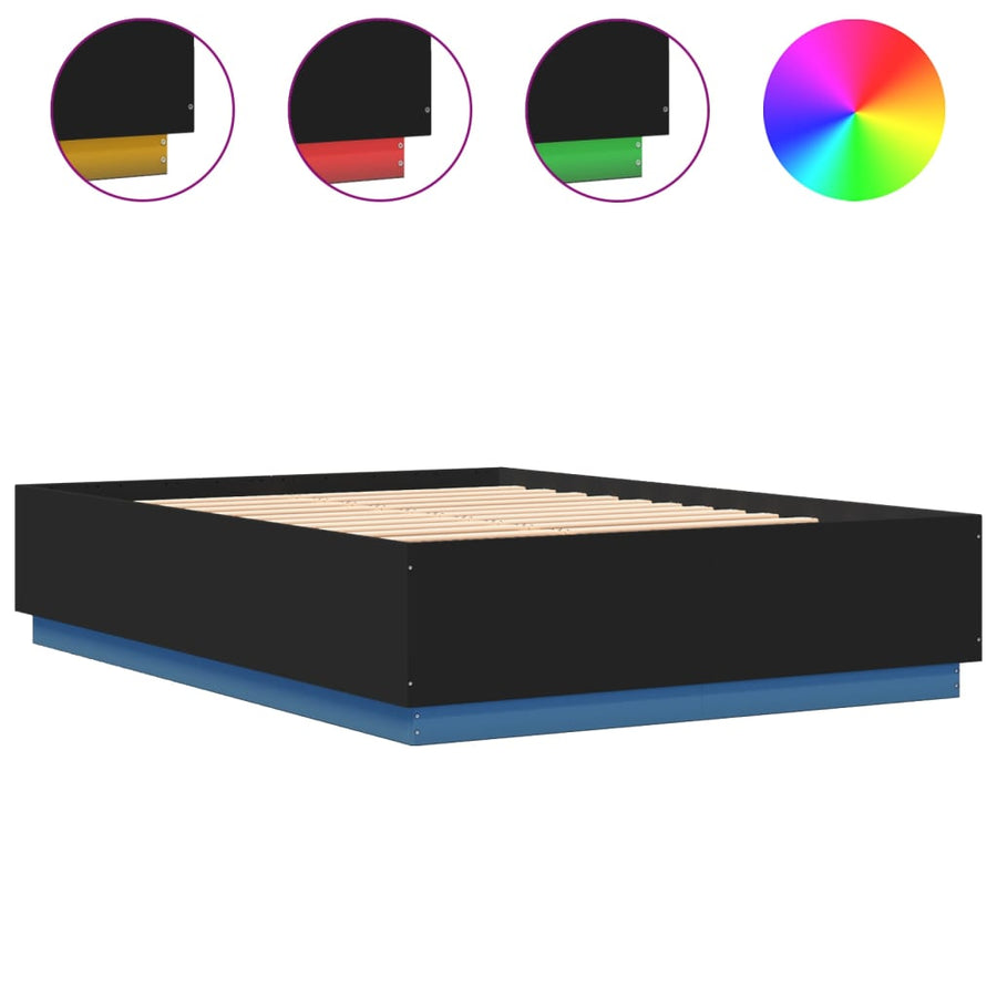 Bedframe Met Led-Verlichting Bewerkt Hout Zwart 150X200 Cm Donkerbruin
