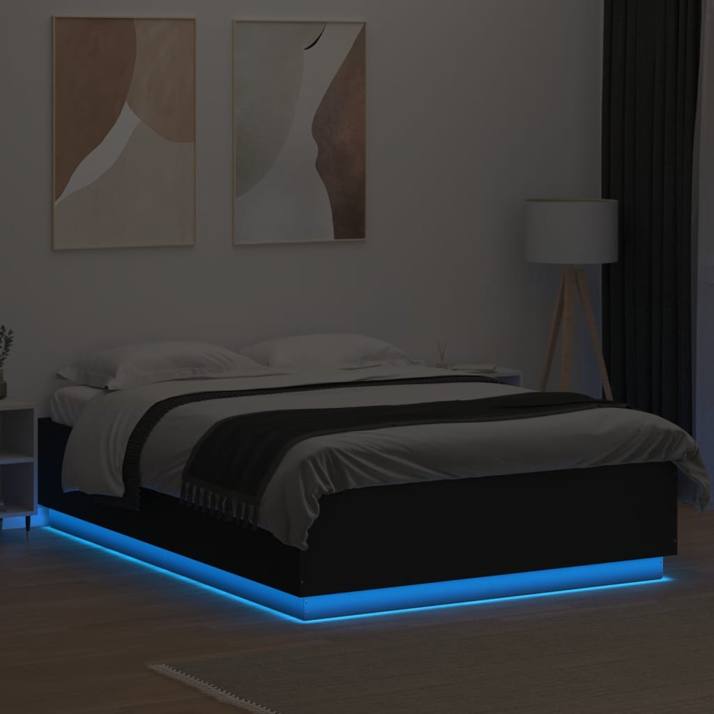 Bedframe Met Led-Verlichting Bewerkt Hout Zwart 150X200 Cm Donkerbruin
