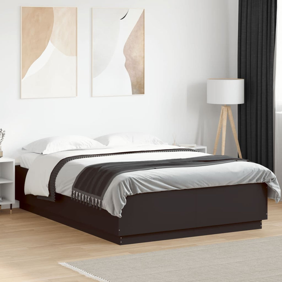 Bedframe Met Led-Verlichting Bewerkt Hout Zwart 150X200 Cm Donkerbruin