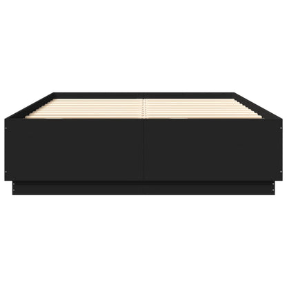 Bedframe Met Led-Verlichting Bewerkt Hout Zwart 150X200 Cm Donkerbruin