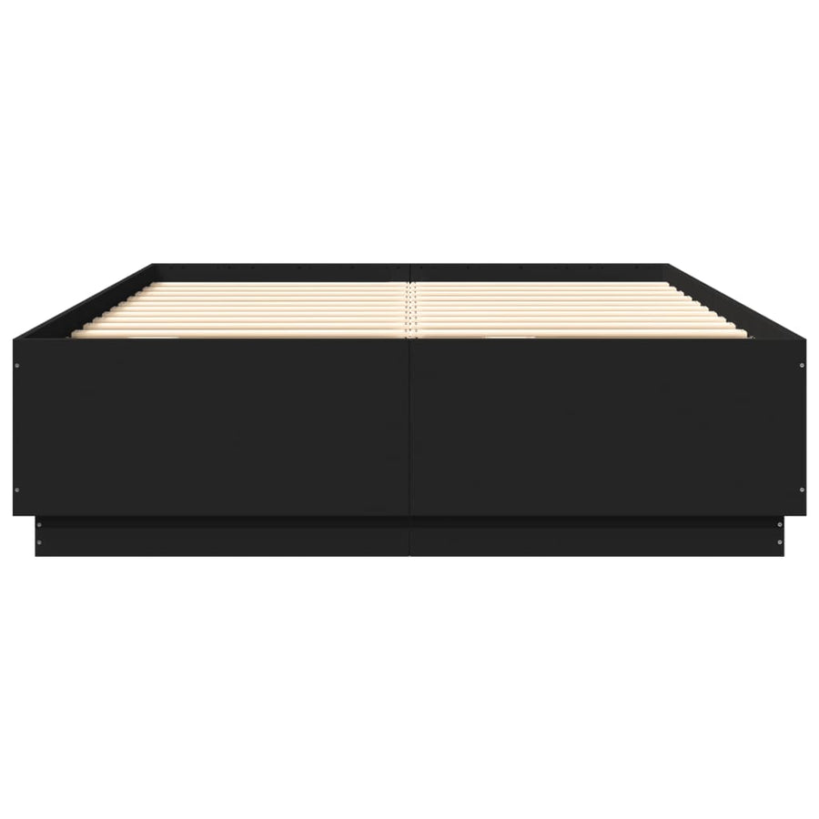 Bedframe Met Led-Verlichting Bewerkt Hout Zwart 150X200 Cm Donkerbruin