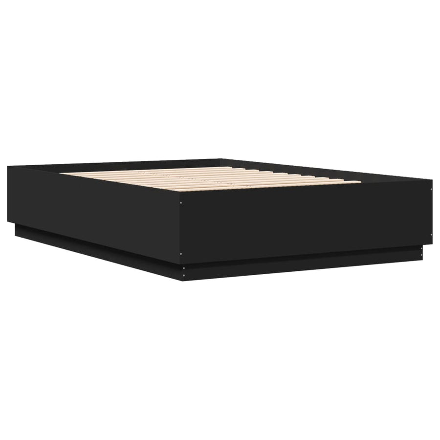 Bedframe Met Led-Verlichting Bewerkt Hout Zwart 150X200 Cm Donkerbruin