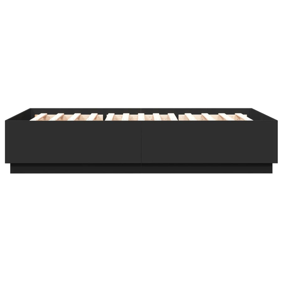 Bedframe Met Led-Verlichting Bewerkt Hout Zwart 150X200 Cm Donkerbruin