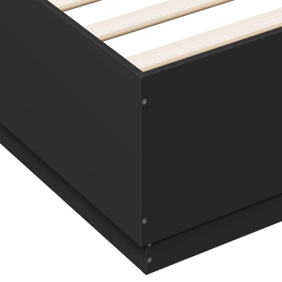 Bedframe Met Led-Verlichting Bewerkt Hout Zwart 150X200 Cm Donkerbruin