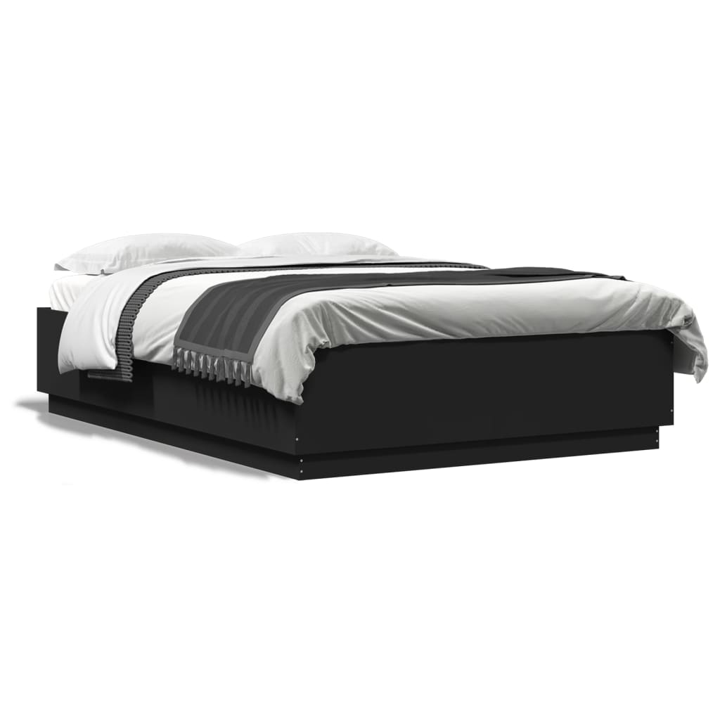 Bedframe Met Led-Verlichting Bewerkt Hout Zwart 150X200 Cm Donkerbruin