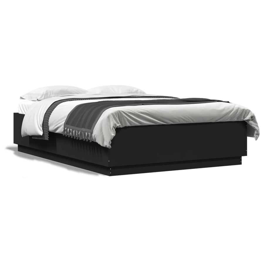 Bedframe Met Led-Verlichting Bewerkt Hout Zwart 150X200 Cm Donkerbruin