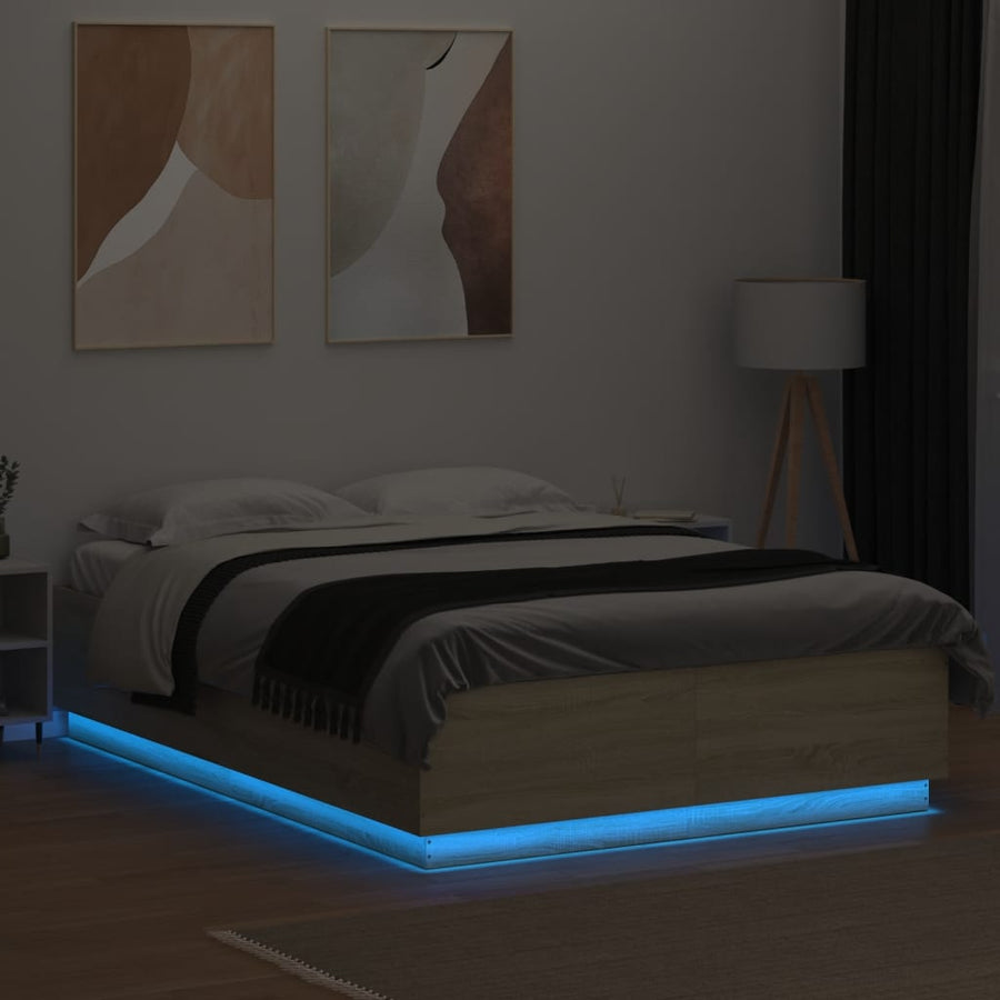 Bedframe Met Led-Verlichting Sonoma Eikenkleurig 150X200 Cm