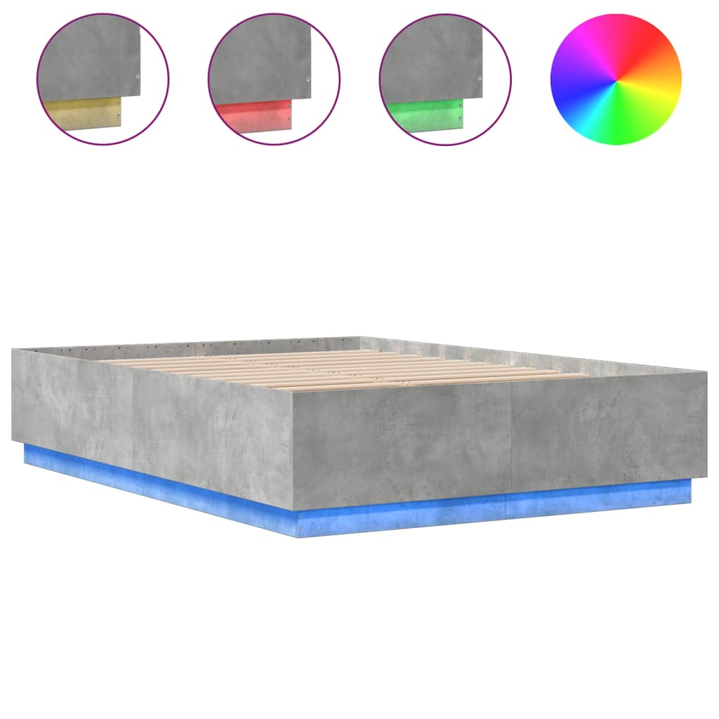 Bedframe Met Led-Verlichting Bewerkt Hout Betongrijs 150X200 Cm Donkerbruin