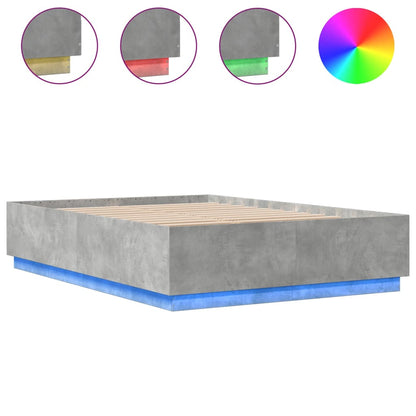 Bedframe Met Led-Verlichting Bewerkt Hout Betongrijs 150X200 Cm Donkerbruin