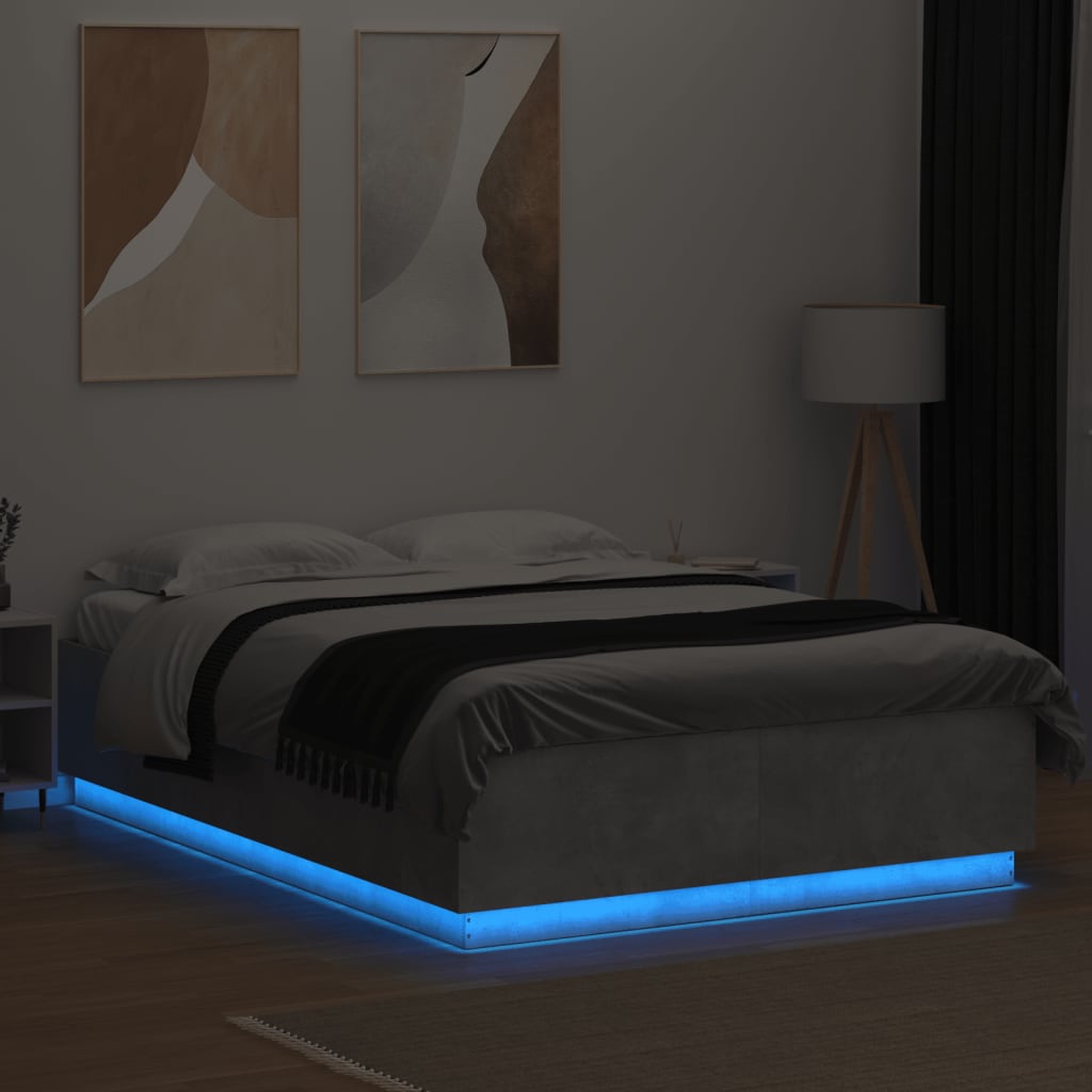 Bedframe Met Led-Verlichting Bewerkt Hout Betongrijs 150X200 Cm Donkerbruin