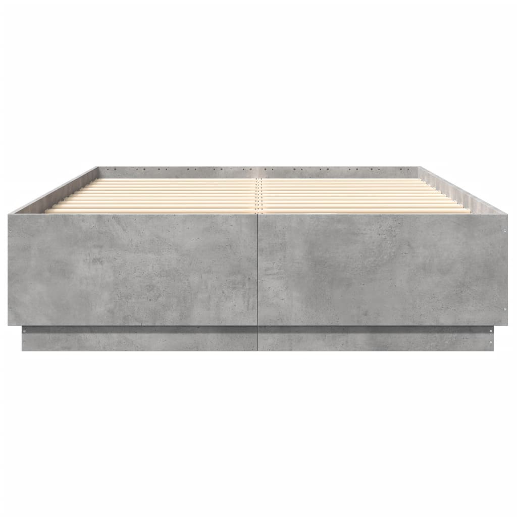 Bedframe Met Led-Verlichting Bewerkt Hout Betongrijs 150X200 Cm Donkerbruin