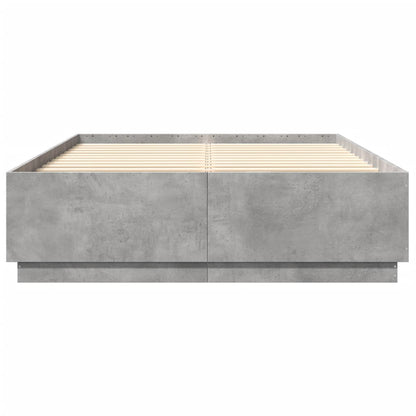 Bedframe Met Led-Verlichting Bewerkt Hout Betongrijs 150X200 Cm Donkerbruin