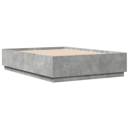 Bedframe Met Led-Verlichting Bewerkt Hout Betongrijs 150X200 Cm Donkerbruin