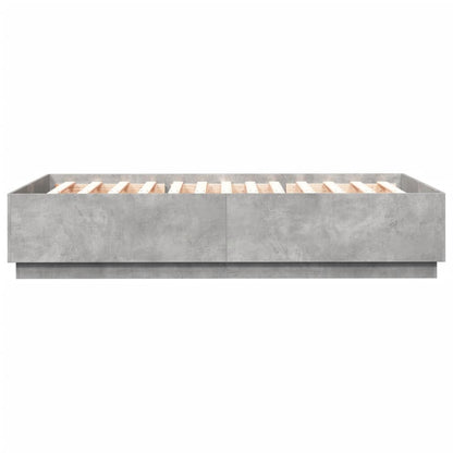 Bedframe Met Led-Verlichting Bewerkt Hout Betongrijs 150X200 Cm Donkerbruin