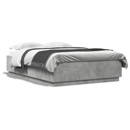 Bedframe Met Led-Verlichting Bewerkt Hout Betongrijs 150X200 Cm Donkerbruin