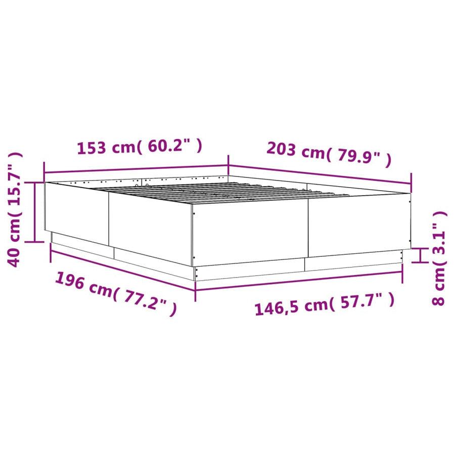 Bedframe Met Led-Verlichting Grijs Sonoma Eiken 150X200 Cm Donkerbruin