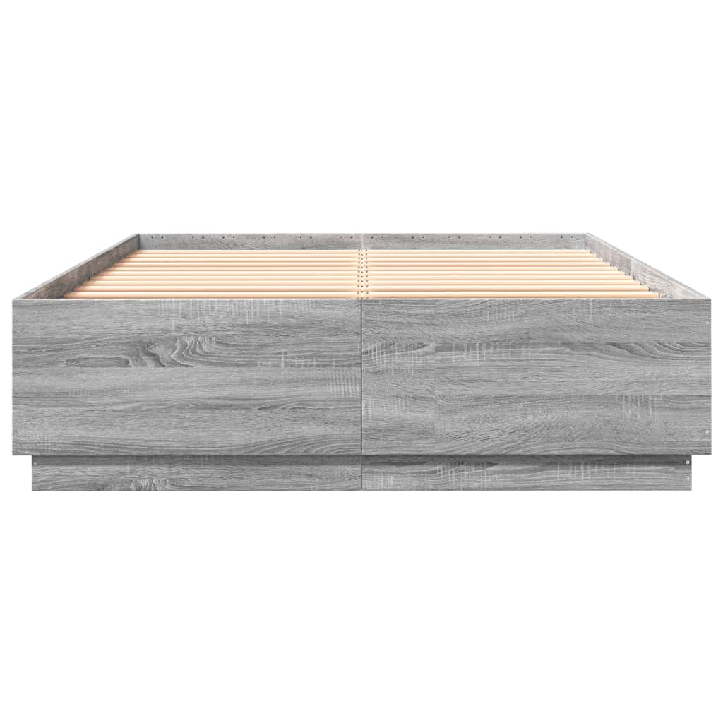 Bedframe Met Led-Verlichting Grijs Sonoma Eiken 150X200 Cm Donkerbruin
