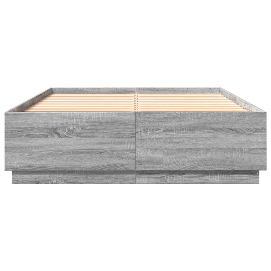 Bedframe Met Led-Verlichting Grijs Sonoma Eiken 150X200 Cm Donkerbruin
