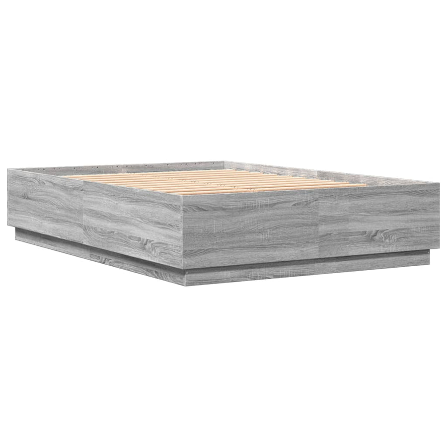 Bedframe Met Led-Verlichting Grijs Sonoma Eiken 150X200 Cm Donkerbruin