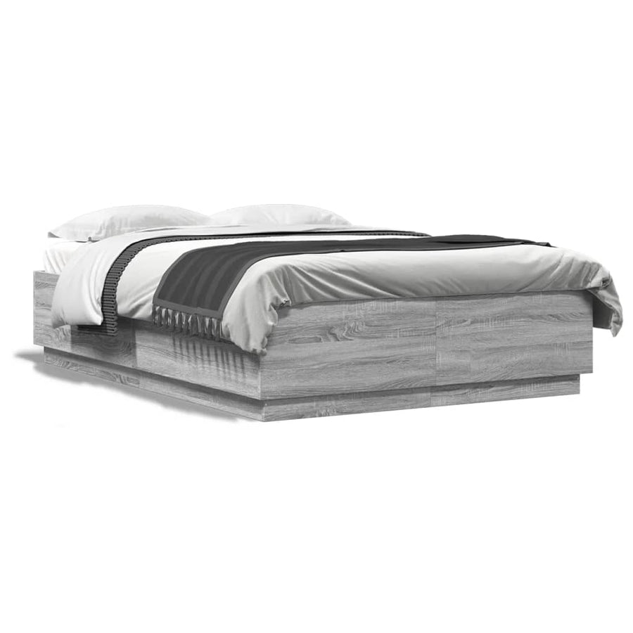 Bedframe Met Led-Verlichting Grijs Sonoma Eiken 150X200 Cm Donkerbruin