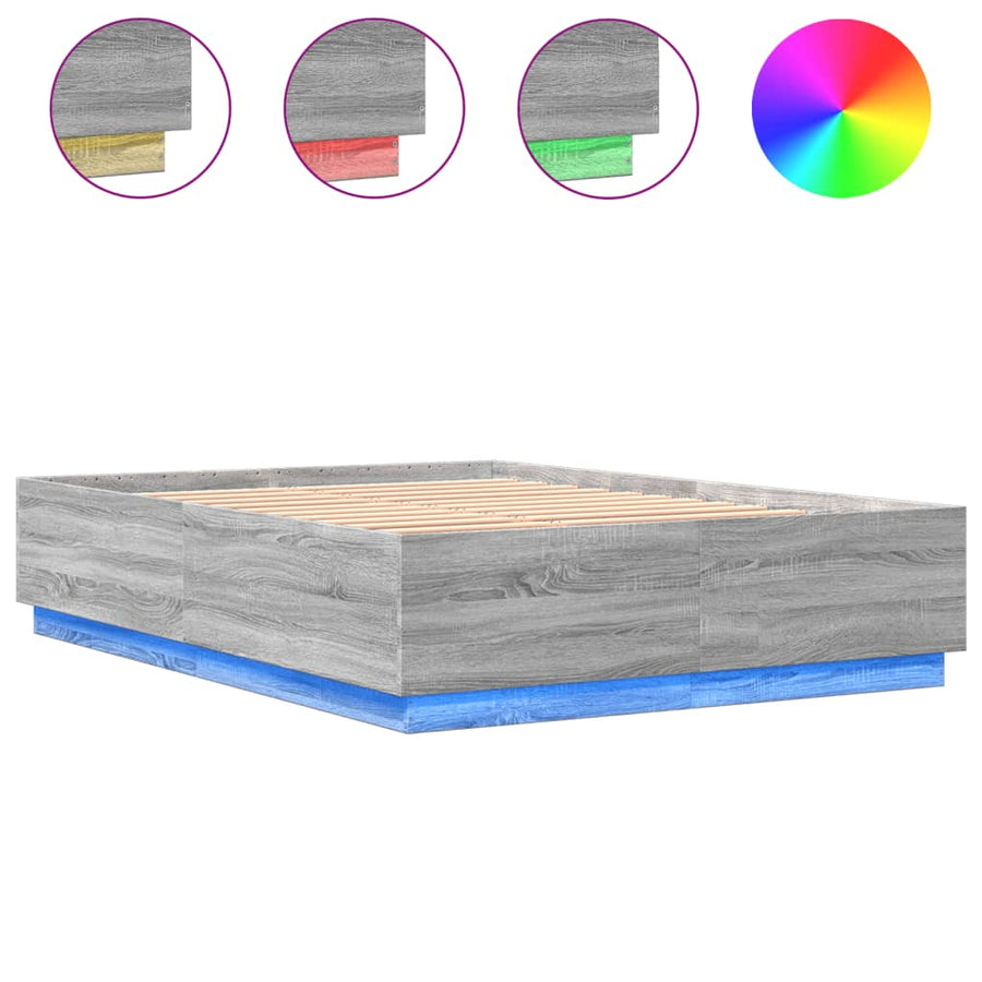 Bedframe Met Led-Verlichting Grijs Sonoma Eiken 140X200 Cm Donkerbruin
