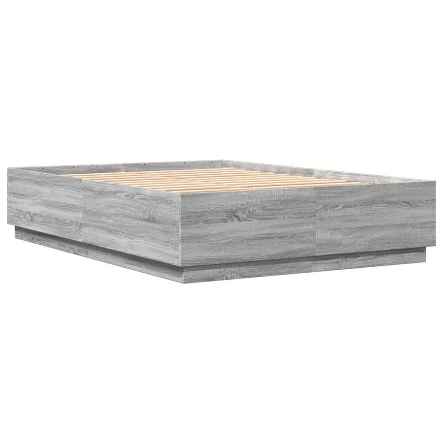 Bedframe Met Led-Verlichting Grijs Sonoma Eiken 140X200 Cm Donkerbruin