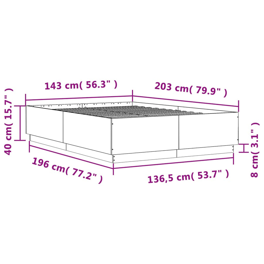 Bedframe Met Led-Verlichting Grijs Sonoma Eiken 140X200 Cm Donkerbruin