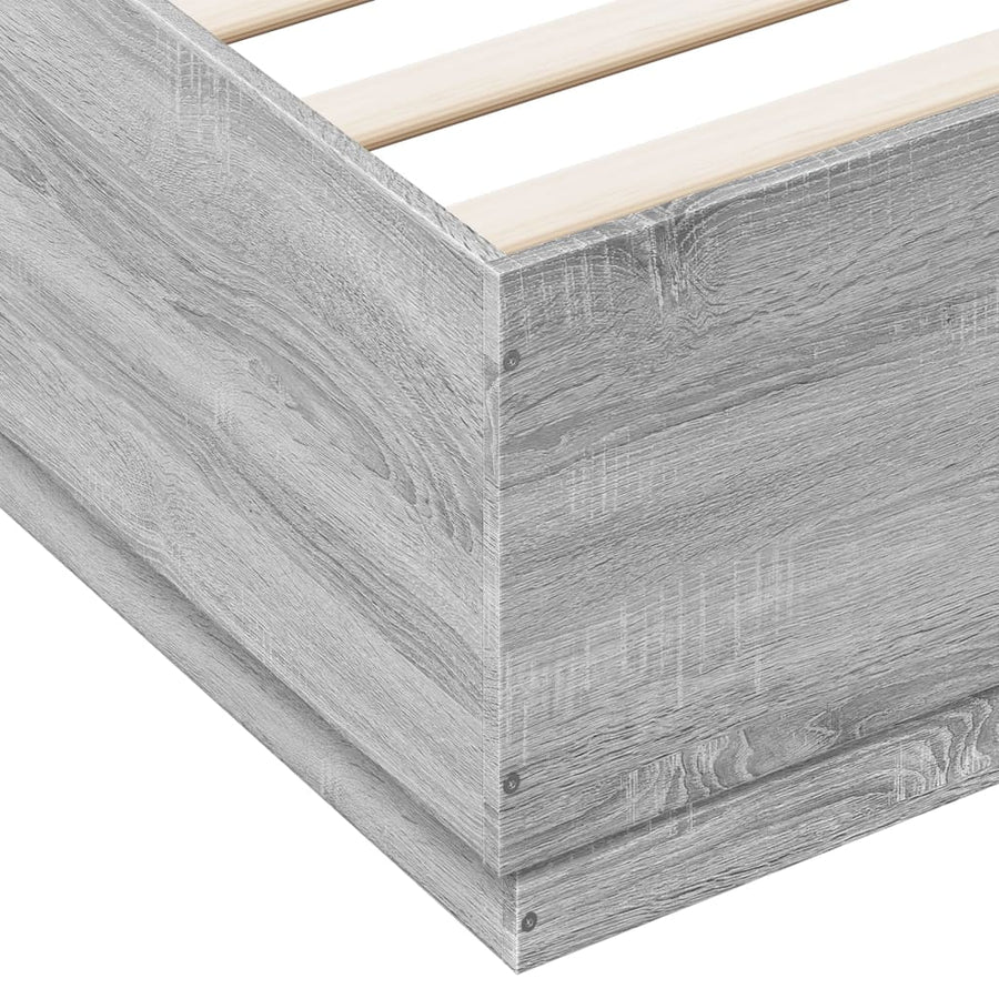 Bedframe Met Led-Verlichting Grijs Sonoma Eiken 140X200 Cm Donkerbruin