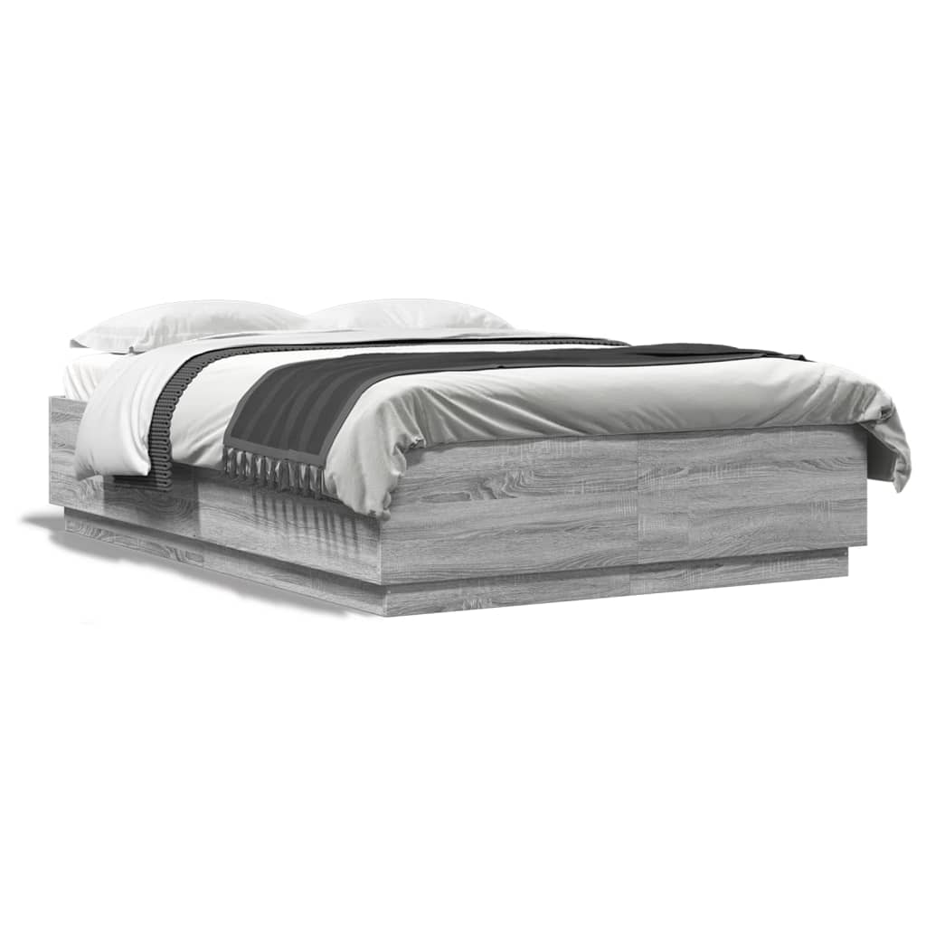 Bedframe Met Led-Verlichting Grijs Sonoma Eiken 140X200 Cm Donkerbruin