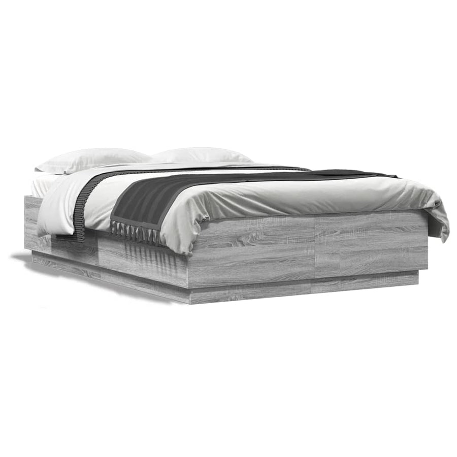 Bedframe Met Led-Verlichting Grijs Sonoma Eiken 140X200 Cm Donkerbruin