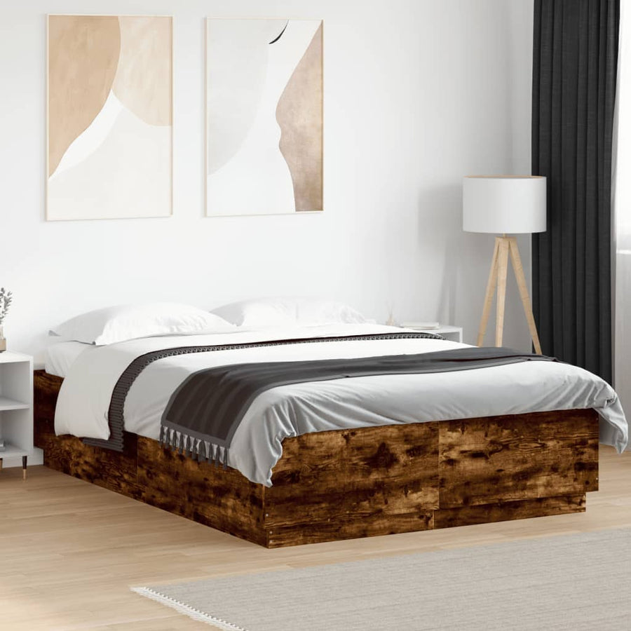 Bedframe Met Led-Verlichting Gerookt Eikenkleurig 120X200 Cm