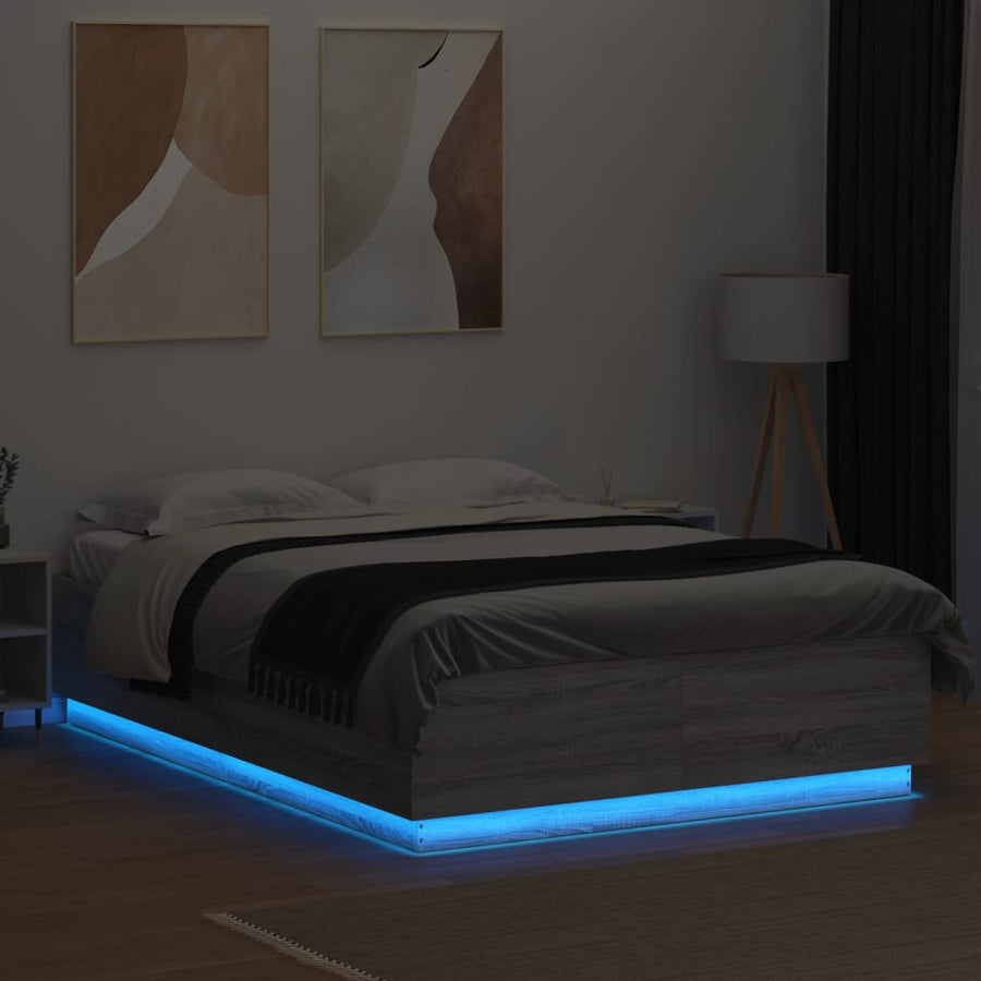 Bedframe Met Led-Verlichting Grijs Sonoma Eiken 120X200 Cm Donkerbruin