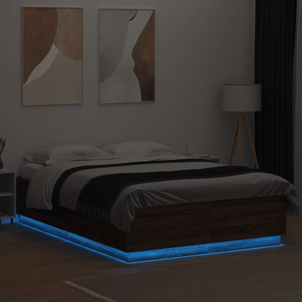 Bedframe Met Led-Verlichting Bruin Eikenkleurig 120X200 Cm Donkerbruin