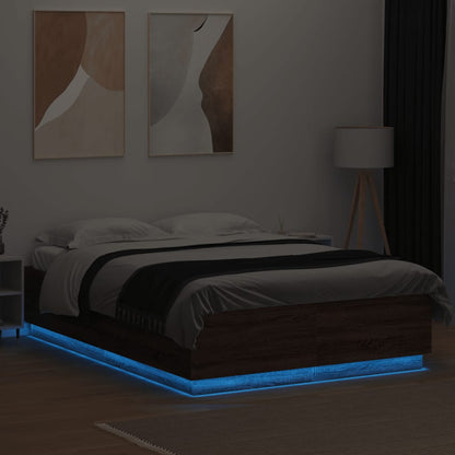 Bedframe Met Led-Verlichting Bruin Eikenkleurig 120X200 Cm Donkerbruin