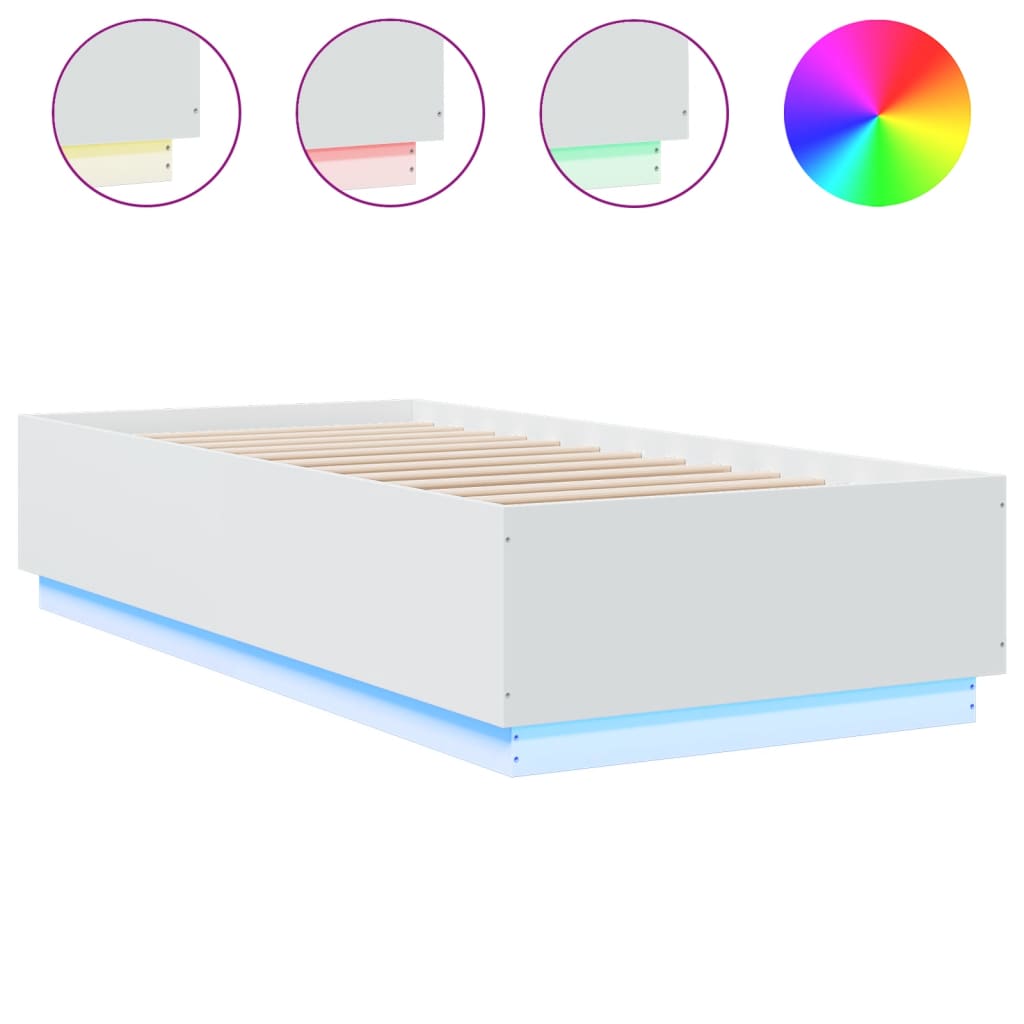 Bedframe Met Led-Verlichting Bewerkt Hout Wit 100X200 Cm