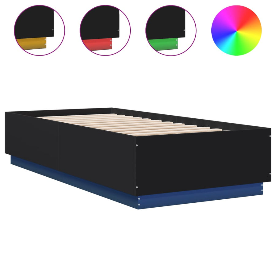 Bedframe Met Led-Verlichting Bewerkt Hou Zwart 100X200 Cm Donkerbruin