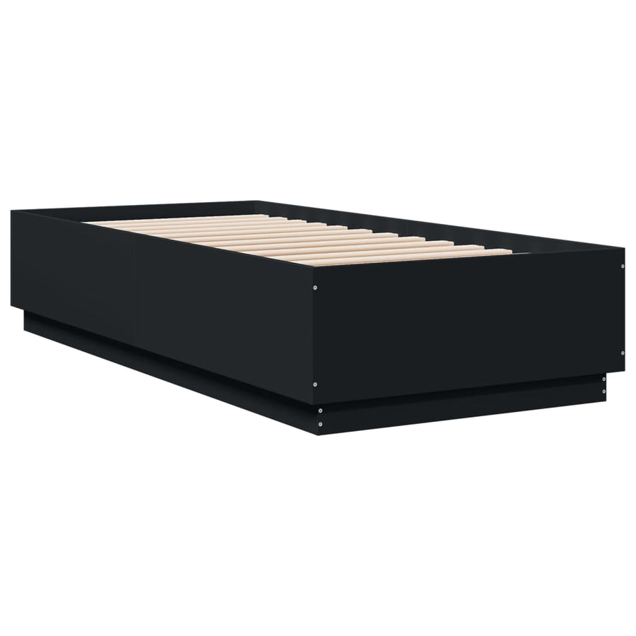 Bedframe Met Led-Verlichting Bewerkt Hou Zwart 100X200 Cm Donkerbruin