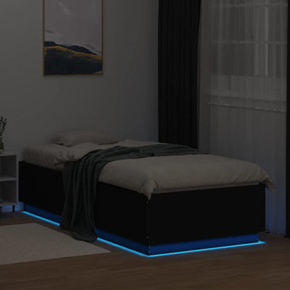 Bedframe Met Led-Verlichting Bewerkt Hou Zwart 100X200 Cm Donkerbruin