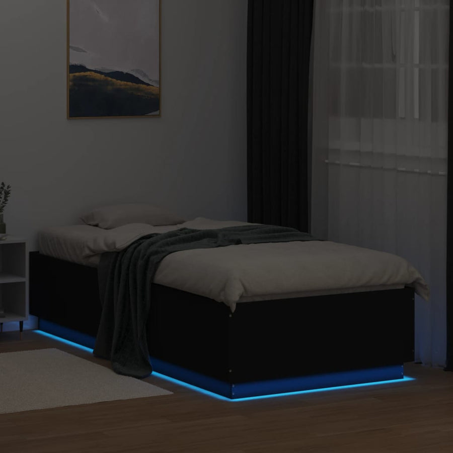 Bedframe Met Led-Verlichting Bewerkt Hou Zwart 100X200 Cm Donkerbruin