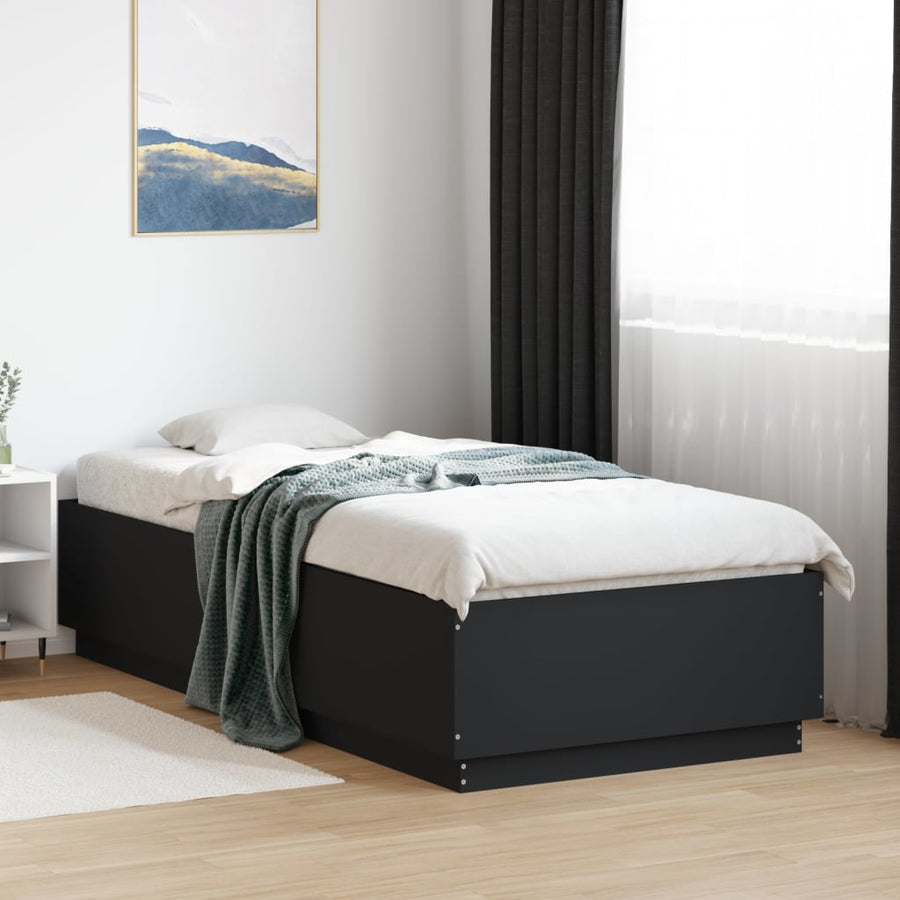 Bedframe Met Led-Verlichting Bewerkt Hou Zwart 100X200 Cm Donkerbruin