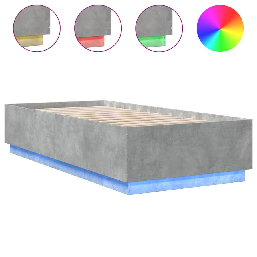 Bedframe Met Led-Verlichting Bewerkt Hout Betongrijs 100X200 Cm Donkerbruin