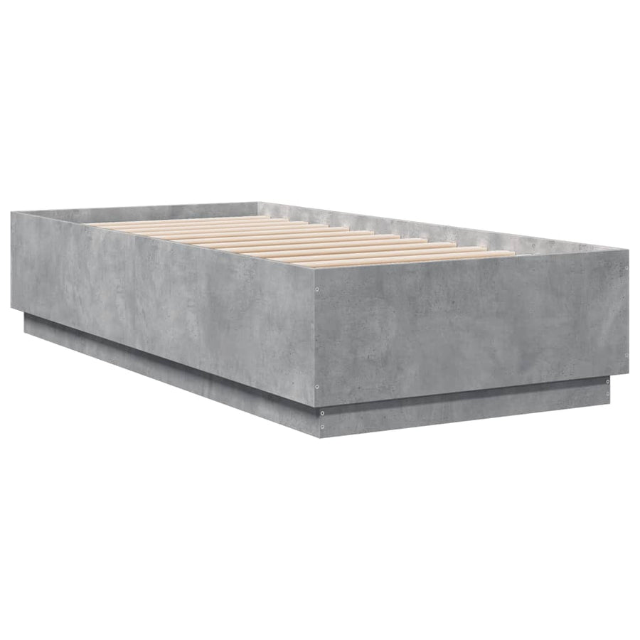 Bedframe Met Led-Verlichting Bewerkt Hout Betongrijs 100X200 Cm Donkerbruin