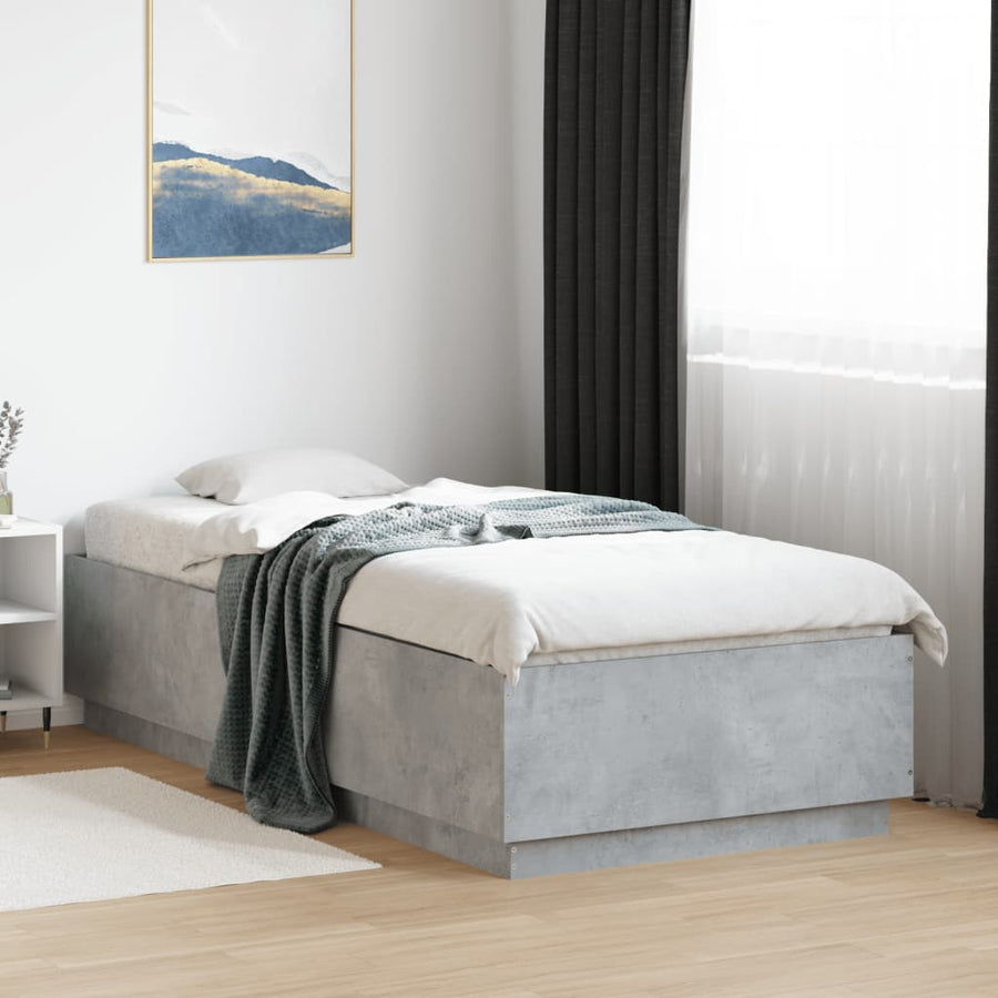 Bedframe Met Led-Verlichting Bewerkt Hout Betongrijs 100X200 Cm Donkerbruin