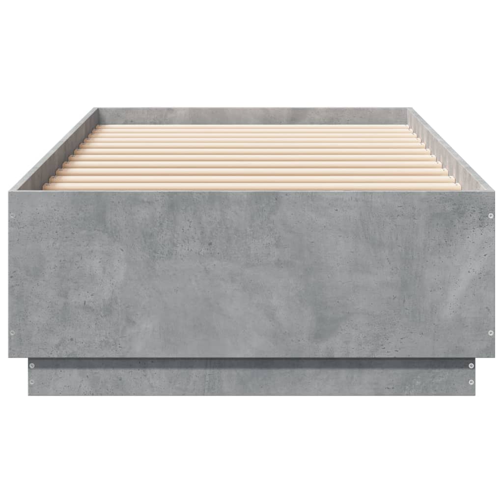 Bedframe Met Led-Verlichting Bewerkt Hout Betongrijs 100X200 Cm Donkerbruin
