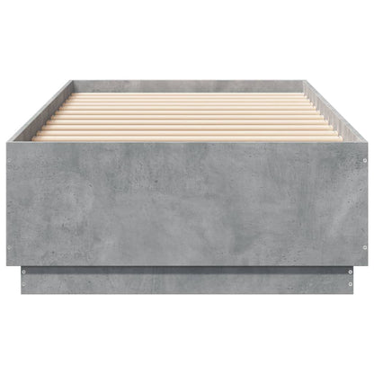 Bedframe Met Led-Verlichting Bewerkt Hout Betongrijs 100X200 Cm Donkerbruin